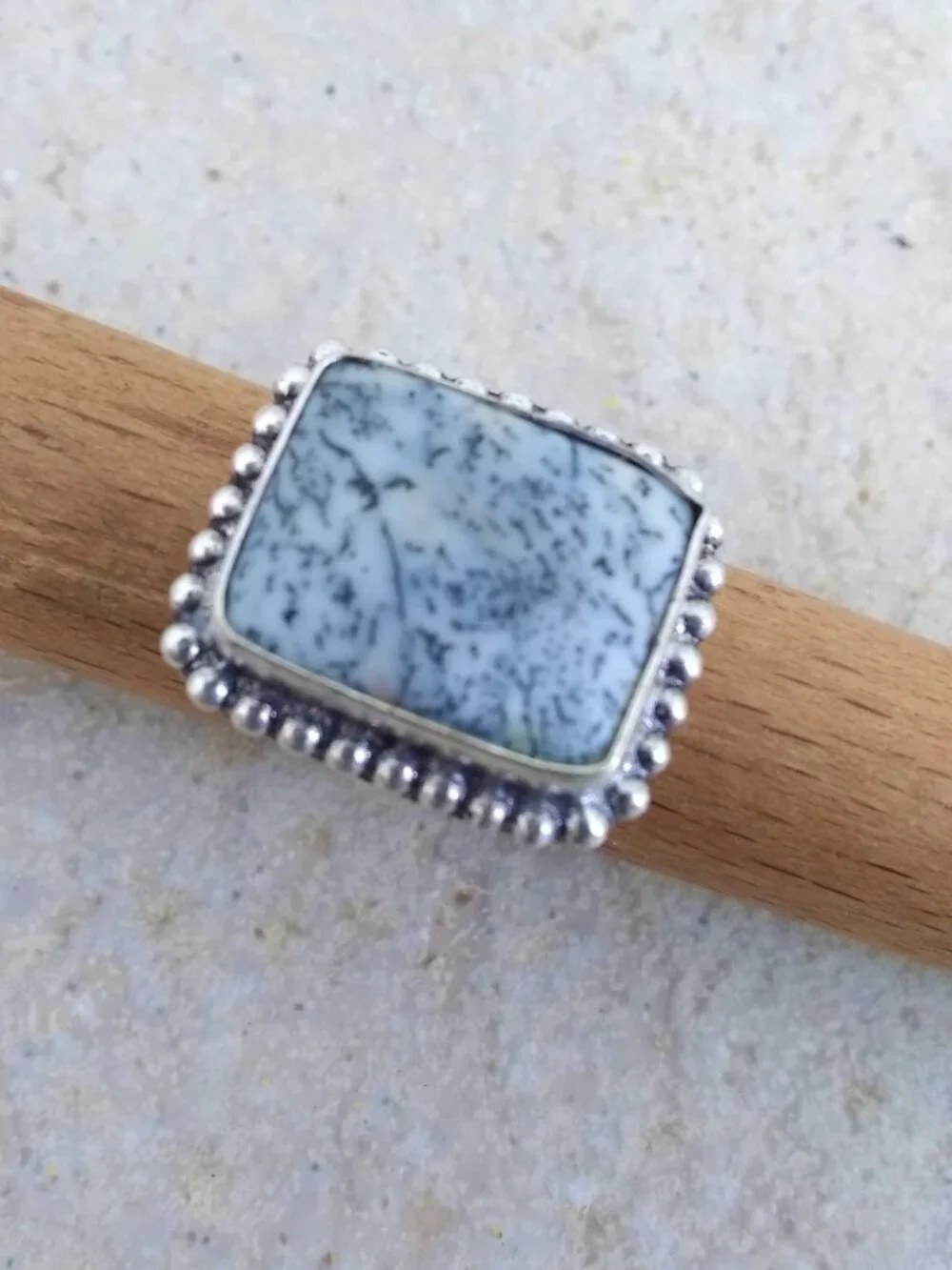 Sz 4-4.25 ~ Dendritic Jasper Ring - Small Hands - Punk Grunge Minimalist Western